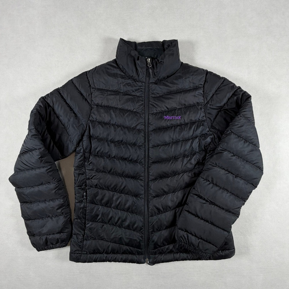Marmot Womens 700 Fill Down Puffer Jacket Black Full Zip Quilted Size Small